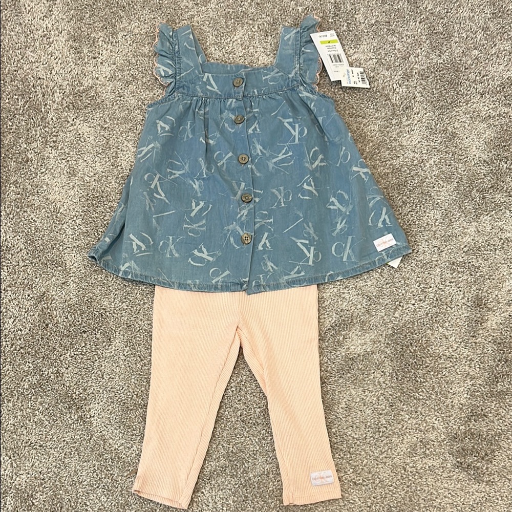 Calvin Klein Blue Denim Top and Pink Leggings Set